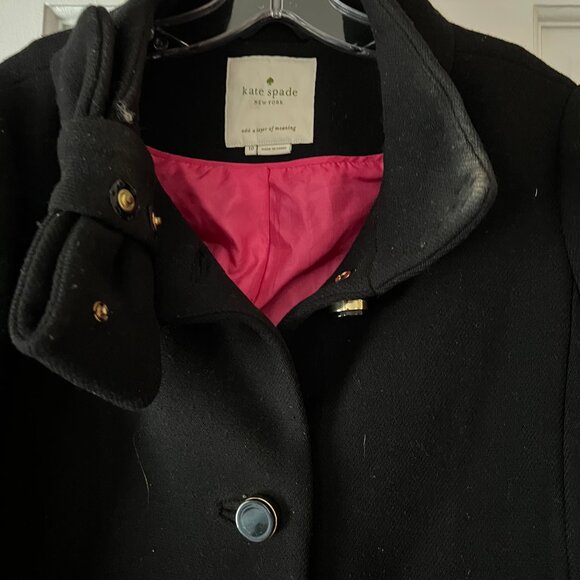 Kate Spade New York Bow Neck Wool Coat Black Size 10 - Picture 8 of 8